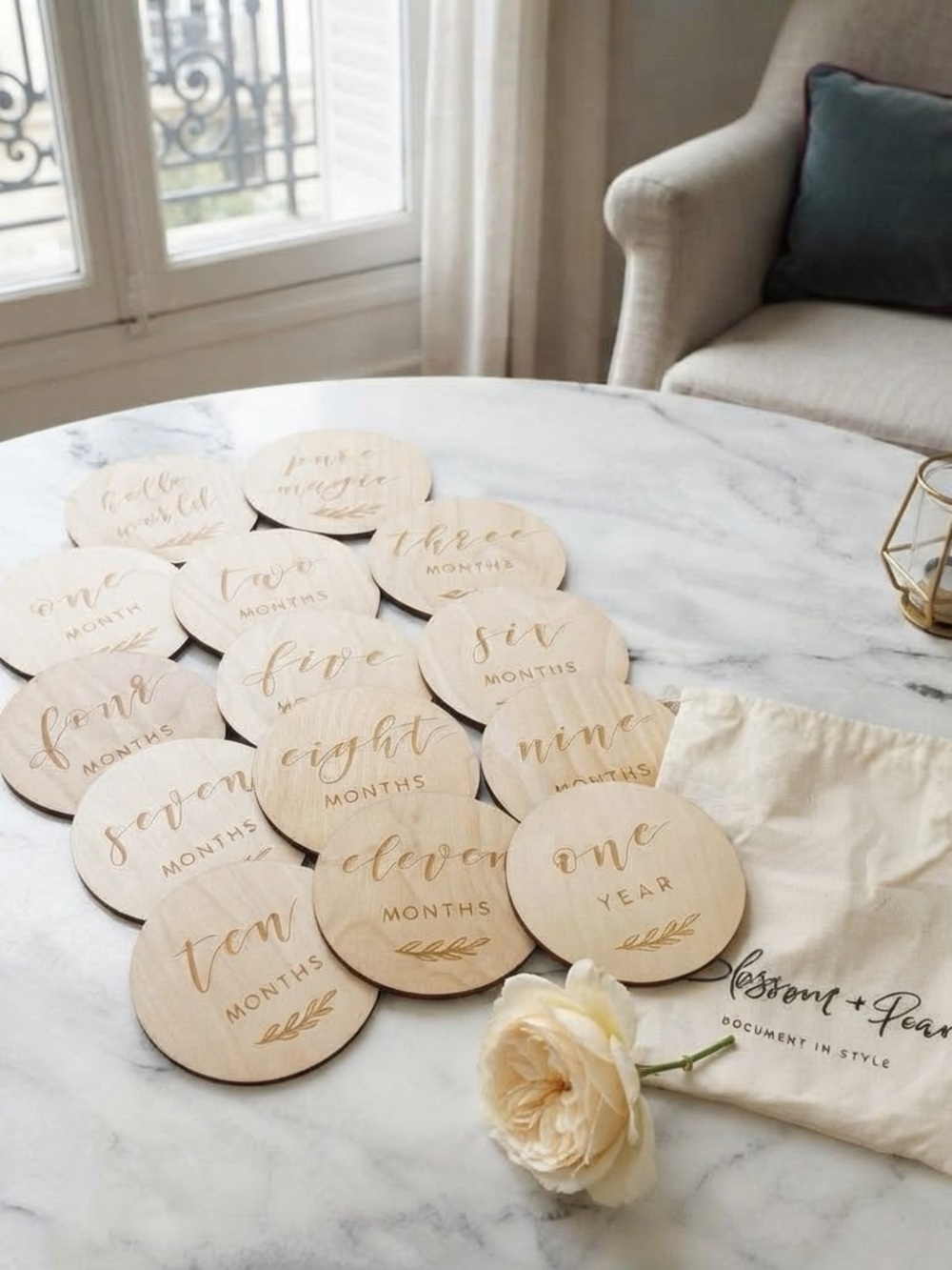 Blossom + Pear Wooden Month Milestones Photo Prop Set